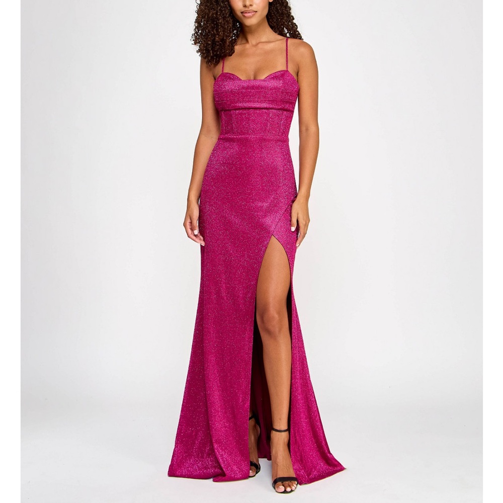 NWT City Studios Magenta prom dress gown with front slit. Size 5/6